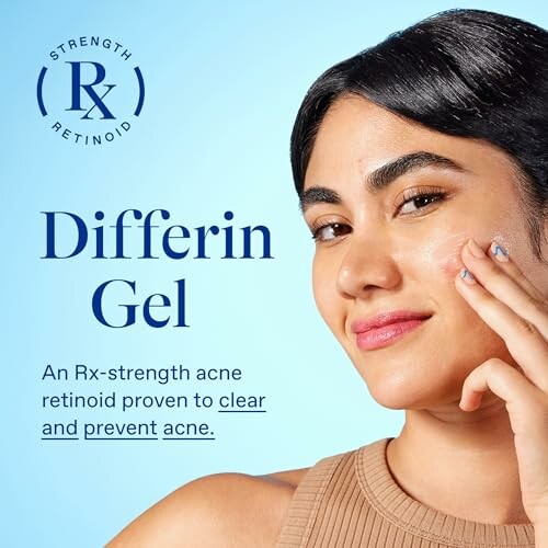 Woman applying Differin Gel, an Rx-strength acne retinoid.