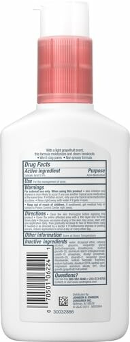 Back view of a lotion bottle showing the label with drug facts and instructions.